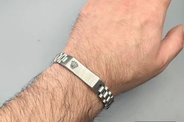 دستبند رولکس نقره ای با پلاک ساده
