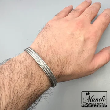 دستبند مردانه بنگل استیل نقره ای