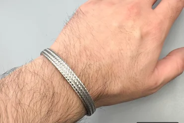 دستبند مردانه بنگل استیل نقره ای