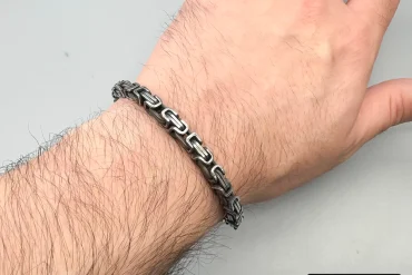 دستبند استیل رنگ ثابت سیاه قلمی اسپرت |14040534