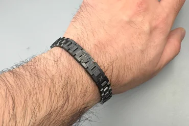 دستبند مشکی رولکس مردانه پلاک دار|14040527