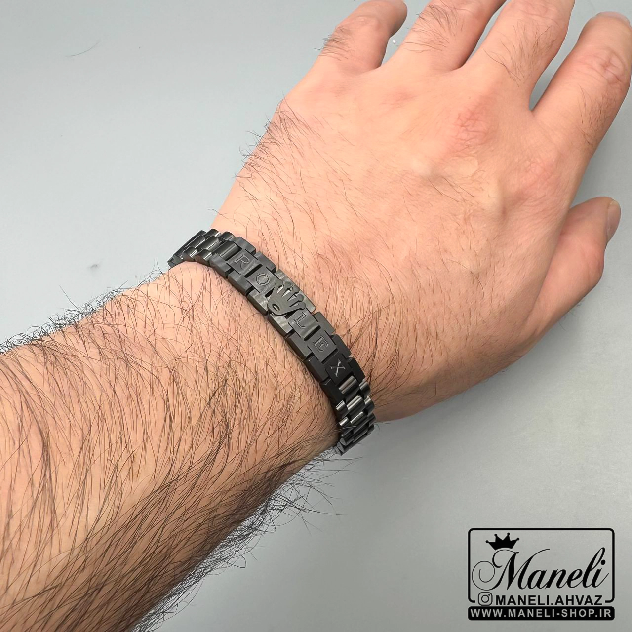 fhftj دستبند مشکی رولکس مردانه پلاک دار|14040527 - Image 1