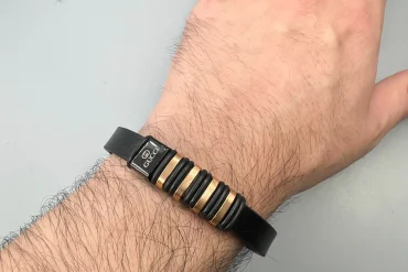 دستبند مردانه مشکی و رزگلد چرم|14040559
