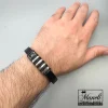 دستبند چرم مردانه مشکی و نقره ای |14040560