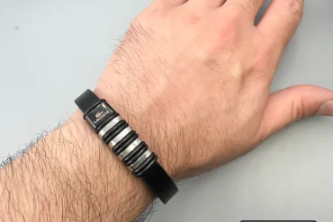 دستبند چرم مردانه مشکی و نقره ای |14040560