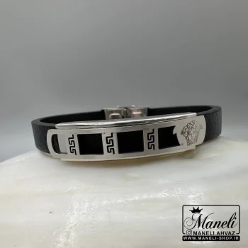 دستبند چرم و استیل مردانه ورساچه|14040557 - Image 4