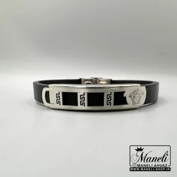 دستبند چرم و استیل مردانه ورساچه|14040557 - Image 2