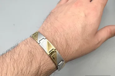 دستبند استیل مردانه رنگ ثابت دورنگ|14040518