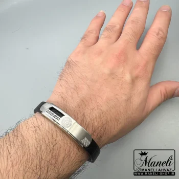 دستبند مردانه چرم و استیل ورساچه|14040556