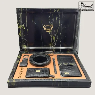 ست چرم 5 تکه هدیه ای مردانه دنیز | چرم طبیعی شناسنامه دار 14040508