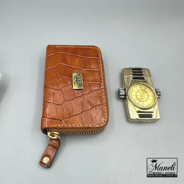 ست چرم 4 تکه با فندک ساعت دار دنیس | چرم طبیعی - عسلی 14040513 - Image 5