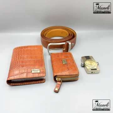 ست چرم 4 تکه با فندک ساعت دار دنیس | چرم طبیعی - عسلی 14040513 - Image 2