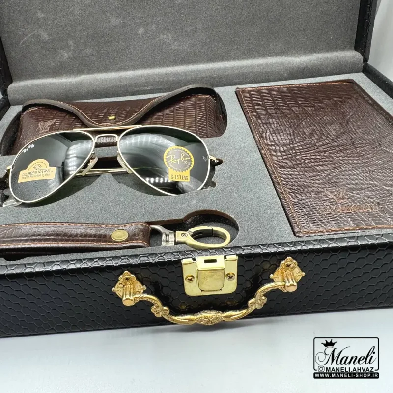 خرید ست چرم و عینک Ray-Ban چهارتکه چرمسال