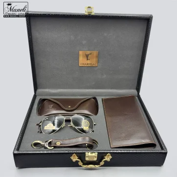 ست چرم 4 تکه و عینک Ray-Ban چرمسال | چرم طبیعی قهوه ای 14040522