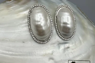 گوشواره زنانه مرواریدی دور نگین زنانه|14040567