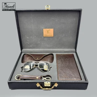 ست چرم و عینک Ray-Ban چهارتکه چرمسال | چرم طبیعی قهوه ای 14040524