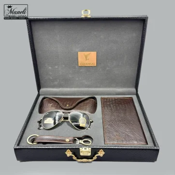 ست چرم و عینک Ray-Ban چهارتکه چرمسال | چرم طبیعی قهوه ای 14040524