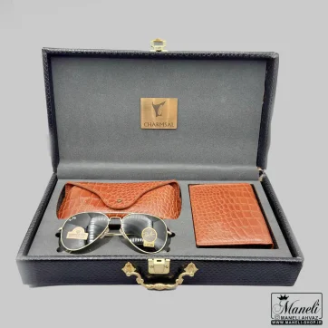 ست هدیه ای چرم طبیعی مردانه و عینک ری بن چرمسال | عسلی 14040521-2