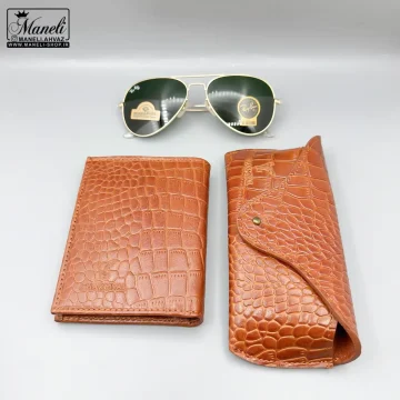 ست هدیه ای چرم طبیعی مردانه و عینک ری بن چرمسال | عسلی 14040521-2 - Image 2