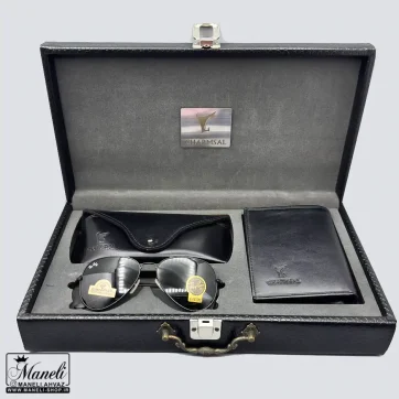 ست هدیه‌ای چرم و عینک Ray-Ban چرمسال | چرم طبیعی مشکی 14040520