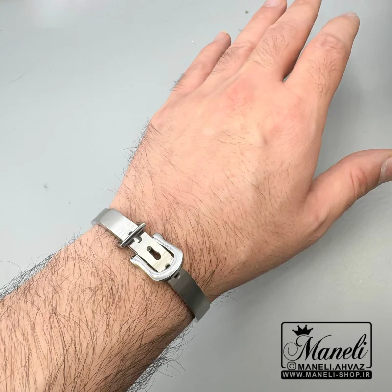 دستبند اسپرت نقره ای مدل کمربند رنگ ثابت تمام استیل|14040539 - Image 1