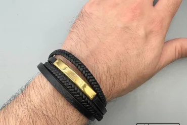 دستبند مردانه چرم طبیعی رولکس مشکی |14040553