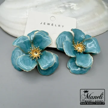 گوشواره میخی گل آبی مینا کاری|14040640 - Image 2