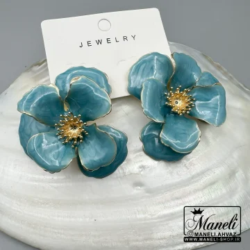 گوشواره میخی گل آبی مینا کاری|14040640