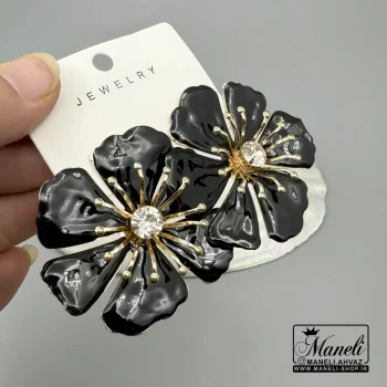 گوشواره طرح گل مشکی طلایی اسپرت|14040645 - Image 5