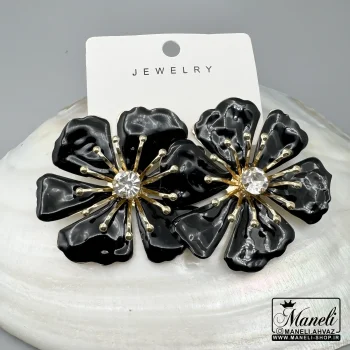 گوشواره طرح گل مشکی طلایی اسپرت|14040645