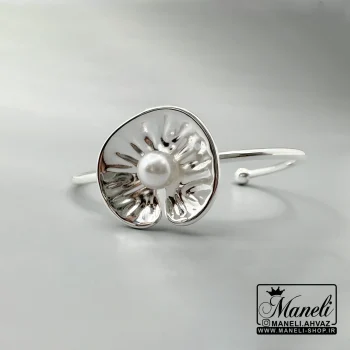 دستبند بنگل مدل گل و ترکیب مروارید آبکاری نقره ترندی|14040638 - Image 3