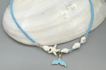 گردنبند زنانه دم وال آبی با ترکیب ستاره و صدف|14040718
