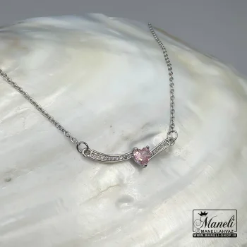 گردنبند نقره ای قلب صورتی نگین دار استیل|14040712
