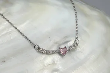 گردنبند نقره ای قلب صورتی نگین دار استیل|14040712