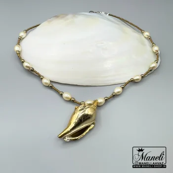 گردنبند صدف و مروارید طلایی و سفید ومروارید|14040719