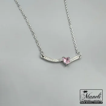 گردنبند نقره ای قلب صورتی نگین دار استیل|14040712 - Image 3