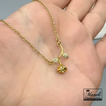 گردنبند طرح گل نگین دار طلایی رنگ ثابت|14040711 - Image 2