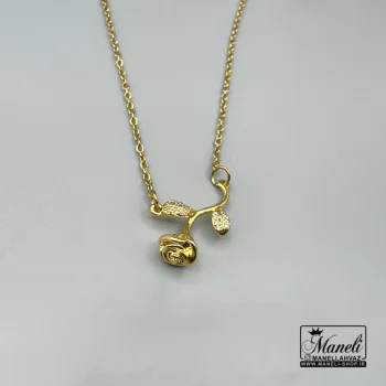 گردنبند طرح گل نگین دار طلایی رنگ ثابت|14040711 - Image 3