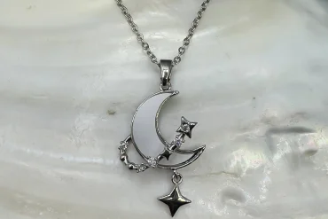 گردنبند نقره ای ماه و ستاره استیل|14040713