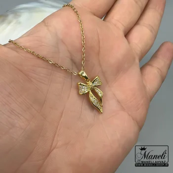 گردنبند طلایی پاپیون نگین دار ترند |14040710 - Image 3
