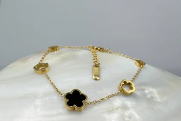 دستبند ظریف طلایی طرح مشابه ونکلیف |14040628