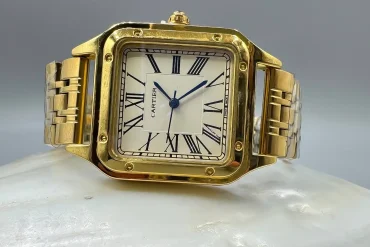 ساعت کارتیر صفحه سفید طلایی