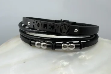 دستبند مردانه چرم سیلور