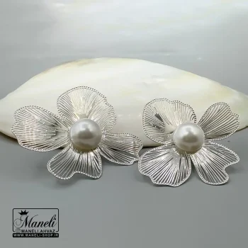 گوشواره میخی ظریف نقره ای طرح گل|14040733 - Image 2