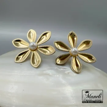 گوشواره طلایی گل میخی با ترکیب مروارید|14040743