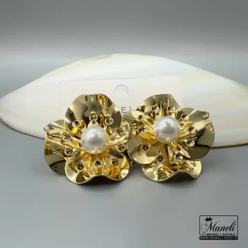 گوشواره ظریف طلایی گل میخی با ترکیب مروارید|14040742 - Image 4