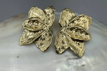 گوشواره طلایی طرح برگ گل|14040744