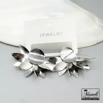 گوشواره میخی طرح برگ گل سیلور|14040738 - Image 2