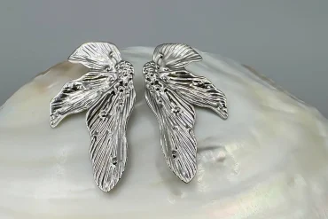 گوشواره میخی نقره ای و طلایی طرح (مشابه گل)|14040731