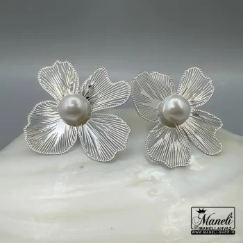 گوشواره میخی ظریف نقره ای طرح گل|14040733 - Image 3